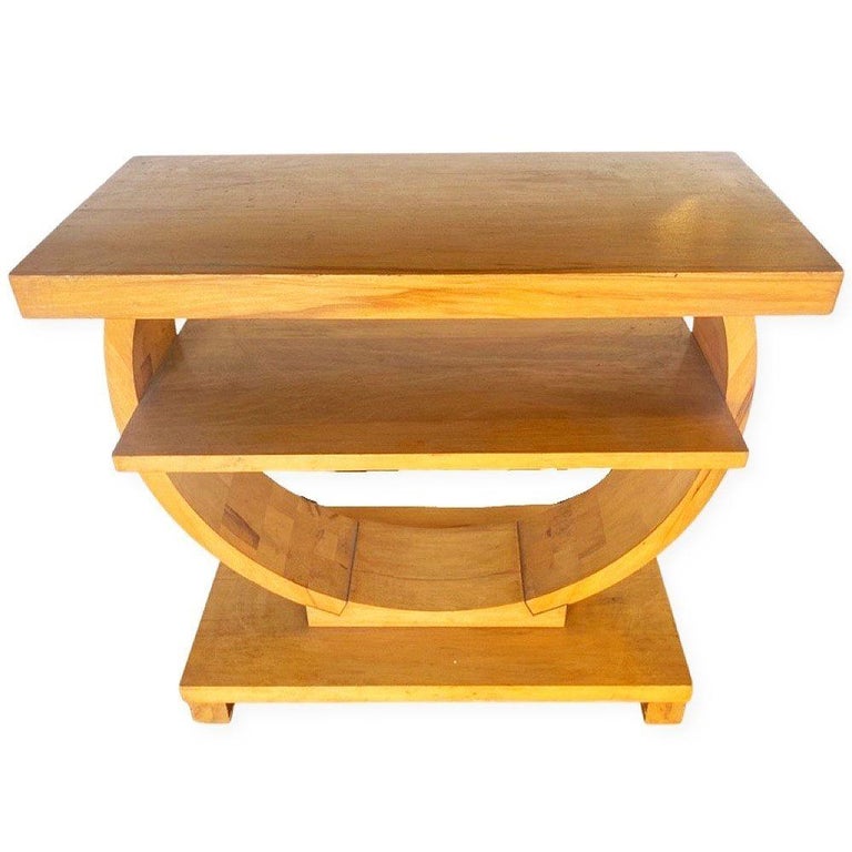 Blond Geometric Art Deco Side Table by Gilbert Rohde for Brown Saltman