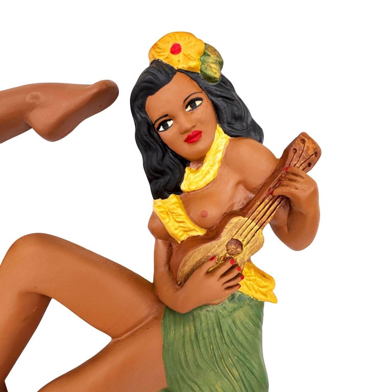 Hawaiian Art Pottery Nude Pin-up Yellow Hula Girl Wall Sculpture, Pair