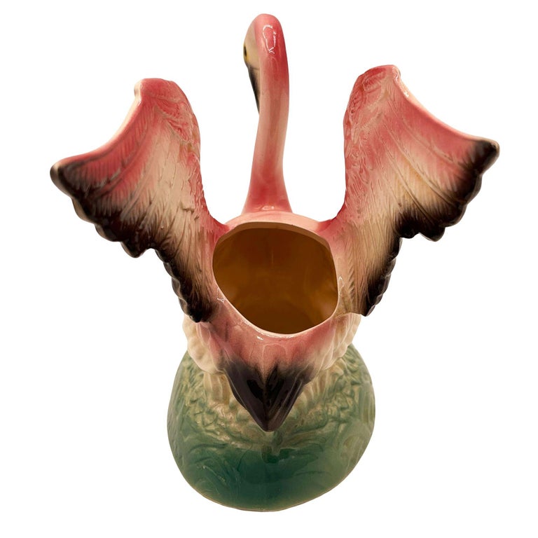 Mid-century California Pottery Ceramic Pink Flamingo Table Planter w/ Light Base