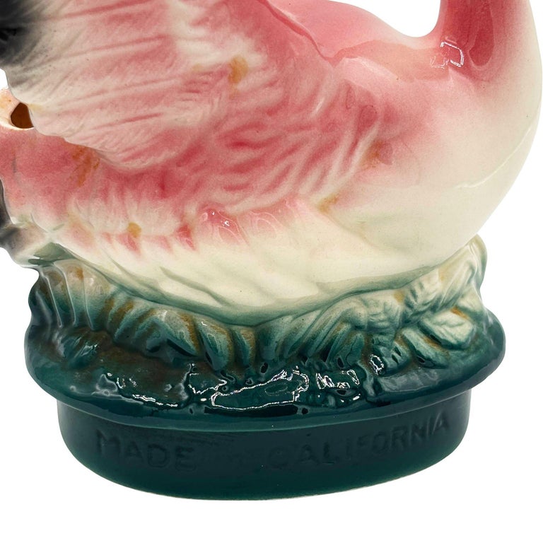 Mid-century California Pottery Ceramic Pink Flamingo Table Planter w/ Dark Base