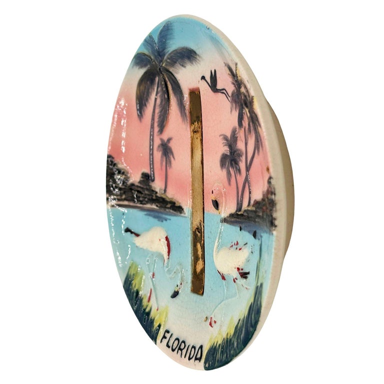 Mid-century Florida Flamingo Round Decrotive 3d Sculptural Wall Plate