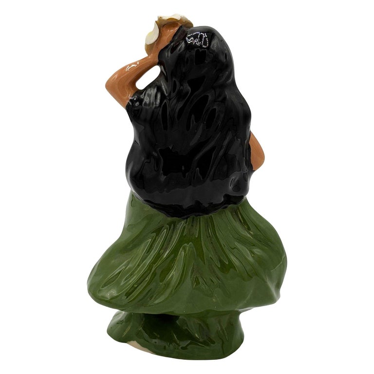 Mid-century "Hawaiian" Hula Girl in Grass Skirt Ceramic Statue