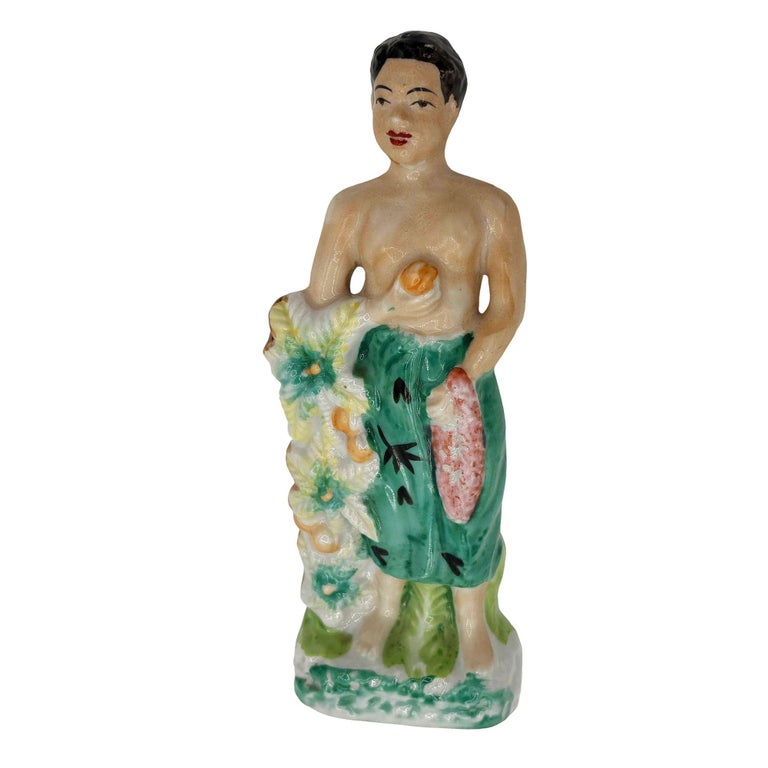 Mid-century Native Boy w/ Fruit Offering & Flowers Ceramic Miniture Figurine