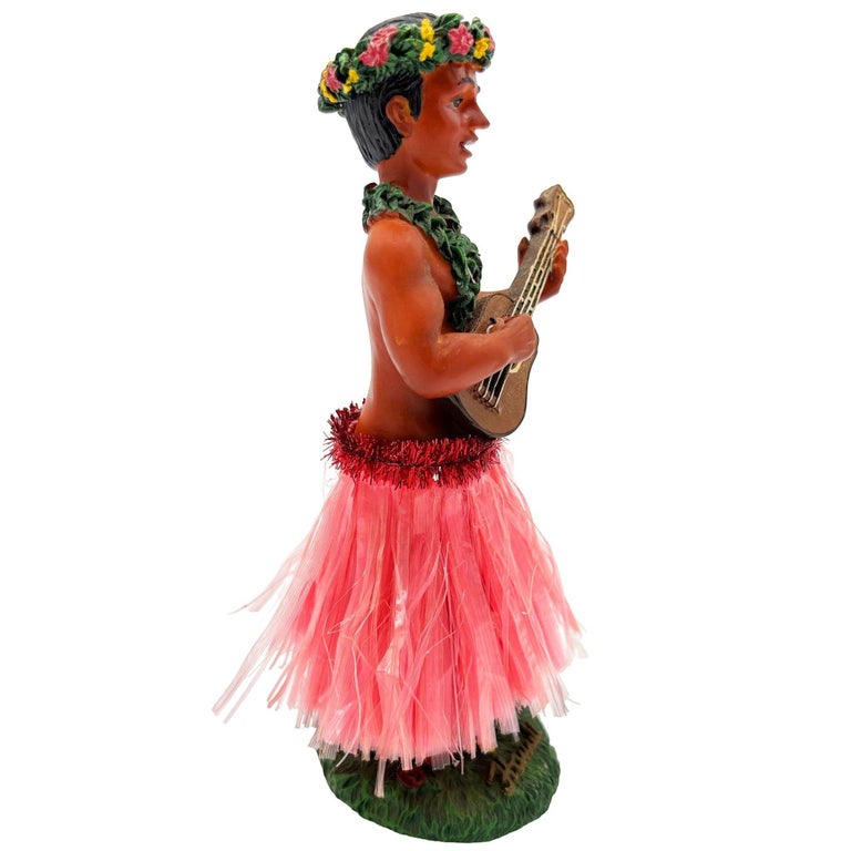 Ceramic Hawaii Hula Man Ukulele Player with headdress Bobble Doll