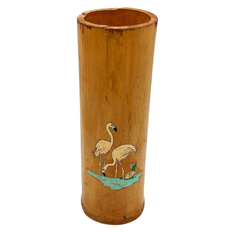 1930 Art Deco Pink Flamingo Delta Chi Leges Fraternity Bamboo Vase