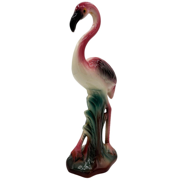 Mid-century Tropical Ceramic "The Walker" Pink Flamingo Figurine