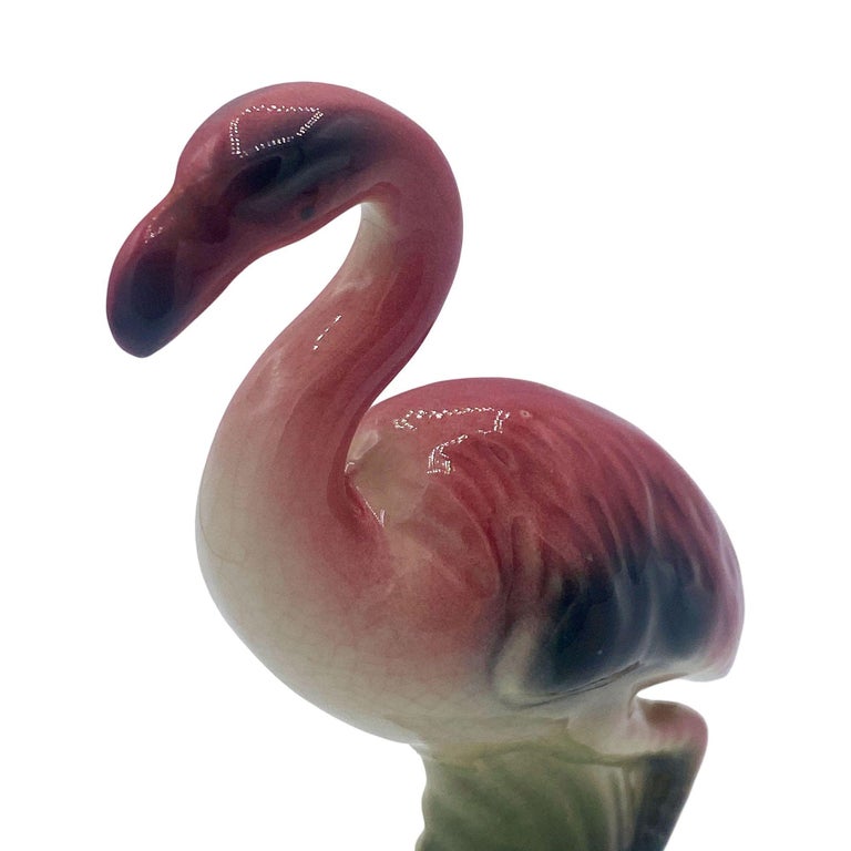 Mid-century Matching Miniature Pink Flamingo Ceramic Tabletop Figure Statues