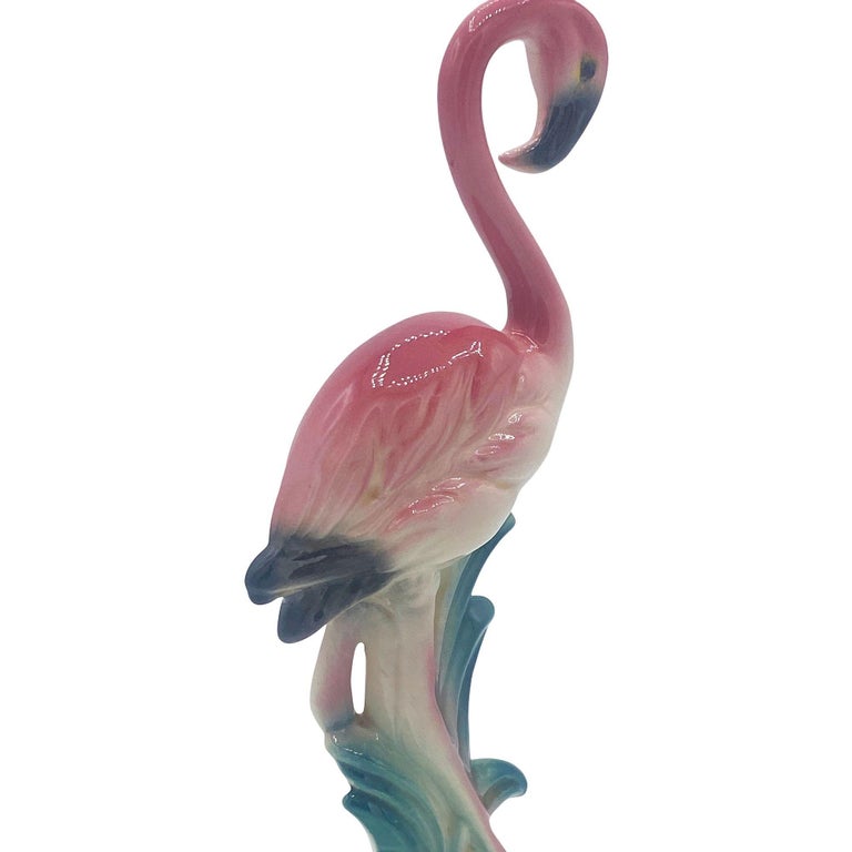 Mid-century California Pottery Ceramic Inquisitive Pink Flamingo Figurine