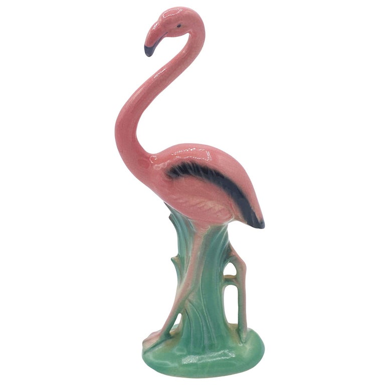 Mid-century "Handsome" Pink Flamingo Ceramic Tabletop Statue By Leftons