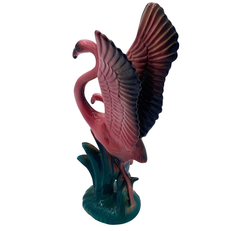MCM Open Wing Mother & Child Pink Flamingo Ceramic Tabletop Statue By Leftons