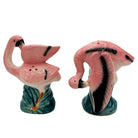 Mid-century Light Pink Flamingo Tropical Leaf Ceramic Salt & Pepper Shaker Set