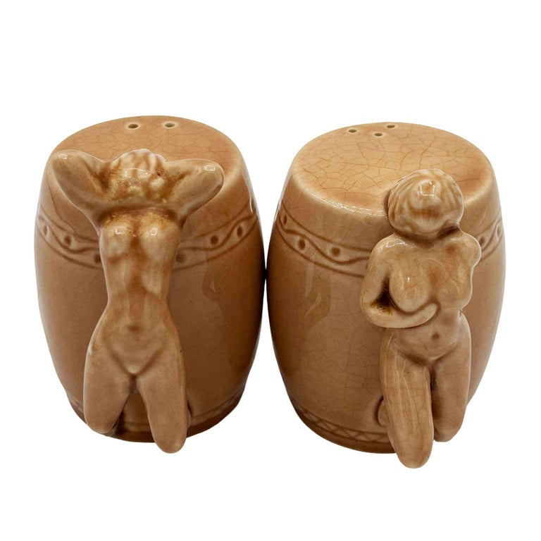 Strip Tease- Eye Appeal Ceramic Barware Salt & Pepper Shaker by Dorothy Kindell