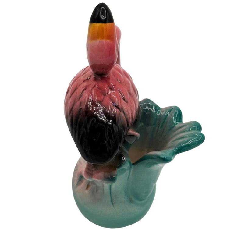 1986 Tropical Pink Flamingo Ceramic Tabletop Bud Vase Set by Five & Dime