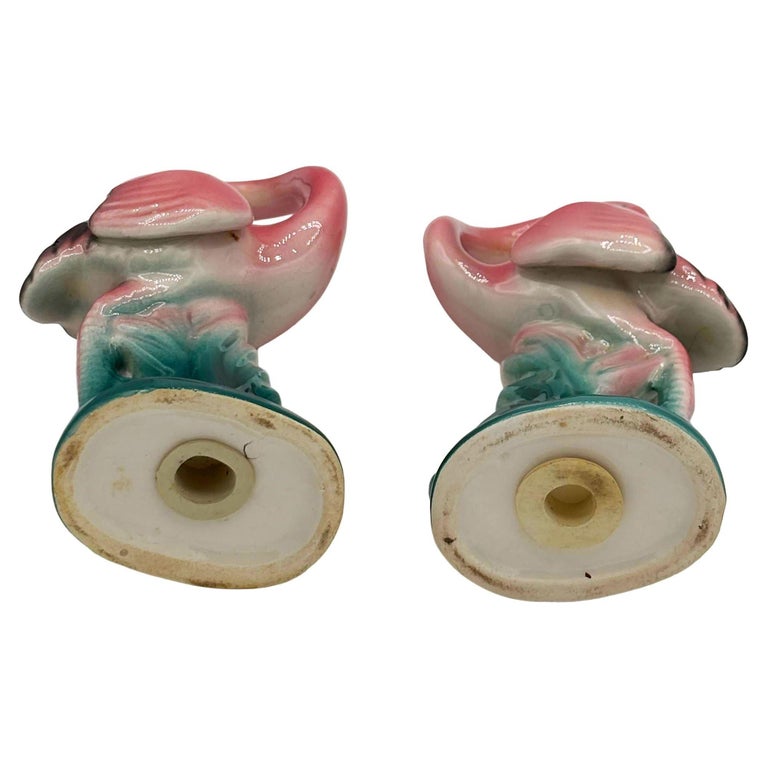 1980 Pink Flamingo Ceramic Tabletop Salt & Pepper Shaker Set by Sarsaparilla