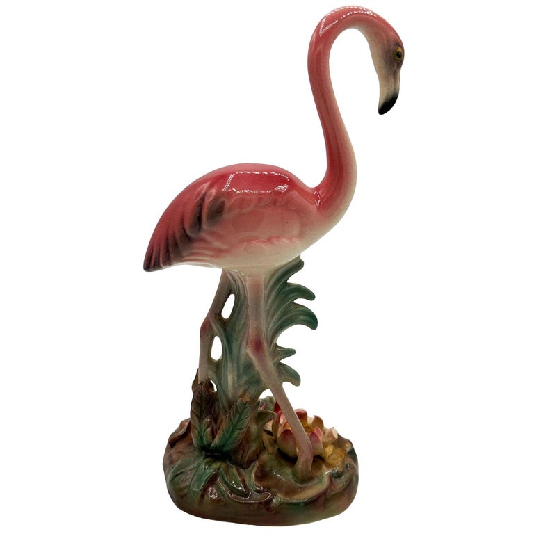 Mid-century Highly Detailed Pink Flamingo Ceramic Tabletop Sculpture Brad Keeler