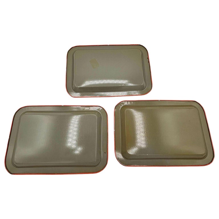 Mid-century Black & Pink Flamingo Enameled Tin Tray, Set of 3