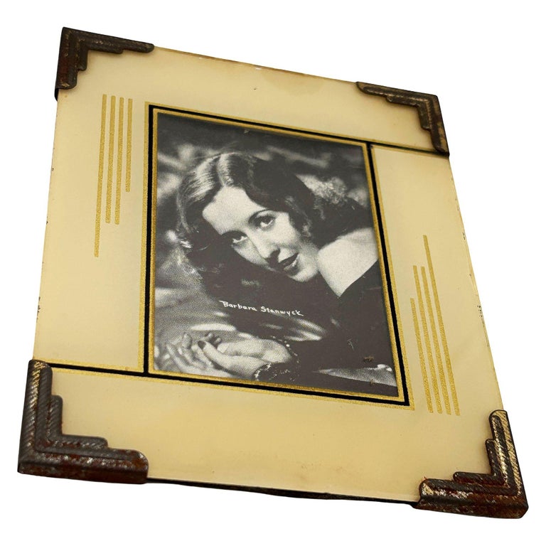 1920s Art Deco Reverse Painted Glass Picture Frame 4x6