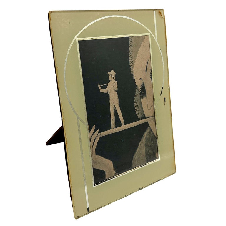 Art Deco Reverse Yellow & Silver Painted Glass Picture Frame 4.5x6 Picture Frame