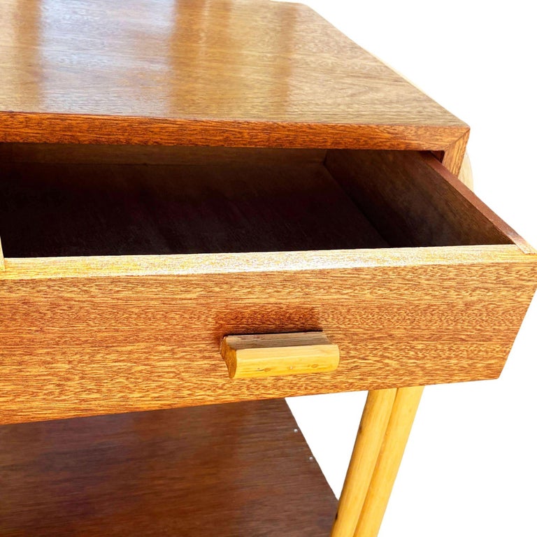 Restored Rare Modernist Mahogany Nightstand w/ Arched Rattan Sides