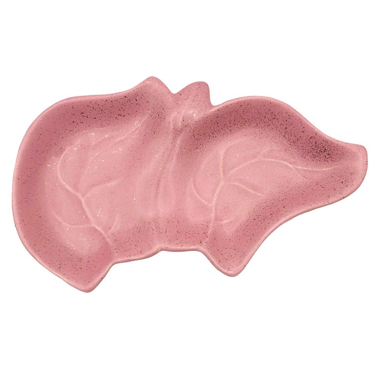 Large California Pottery Pink Candy Dish with Speckled Gold Accent
