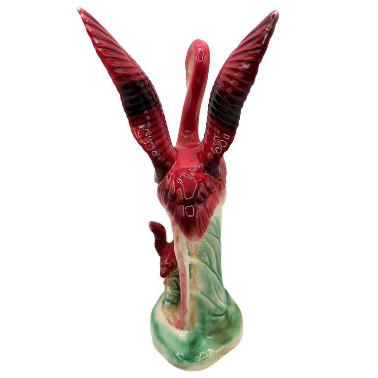 Mid-Century Child & Mother Flamingo Ceramic Statue By Leftons (REPAIRED)