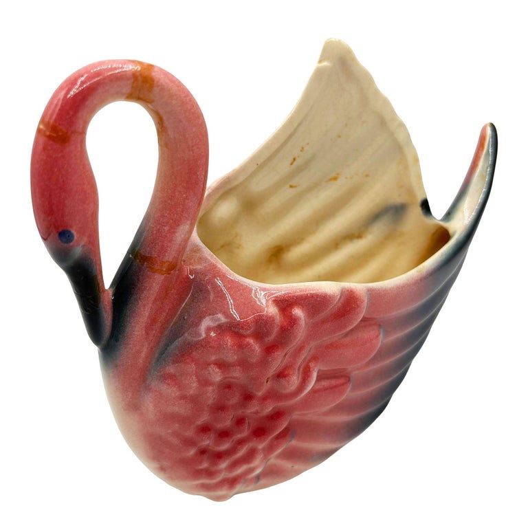 Mid-Century California Pottery Ceramic Tropical Pink Flamingo Planter