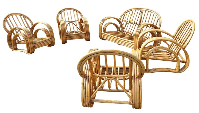 Restored 4-Strand Double Arch Speed Arms Rattan Sofa & Chairs Livingroom Set