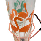 Mid-Century Pink Wire Frame Drinks Tray w/ Six Highball Flamingo Glasses