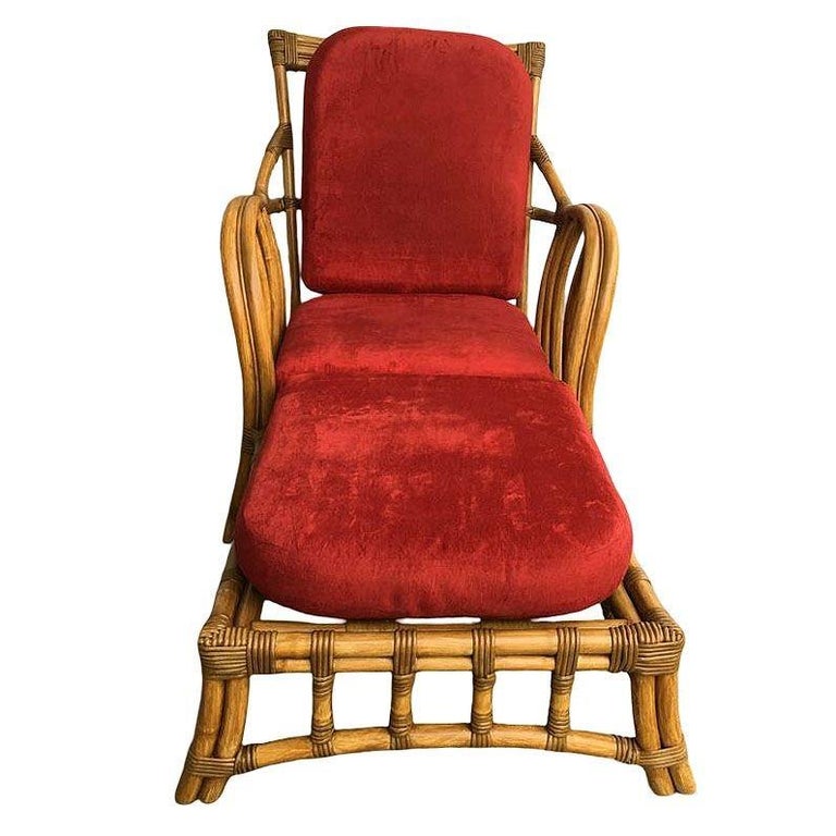 Rare Paul Frankl Styled Faux Rattan Outdoor/Patio Chaise Lounge Chair, Pair