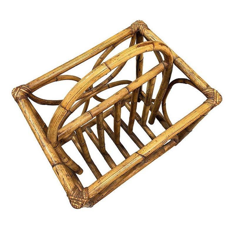 Mid-century Rattan "Butterfly" Magazine Rack with Handle