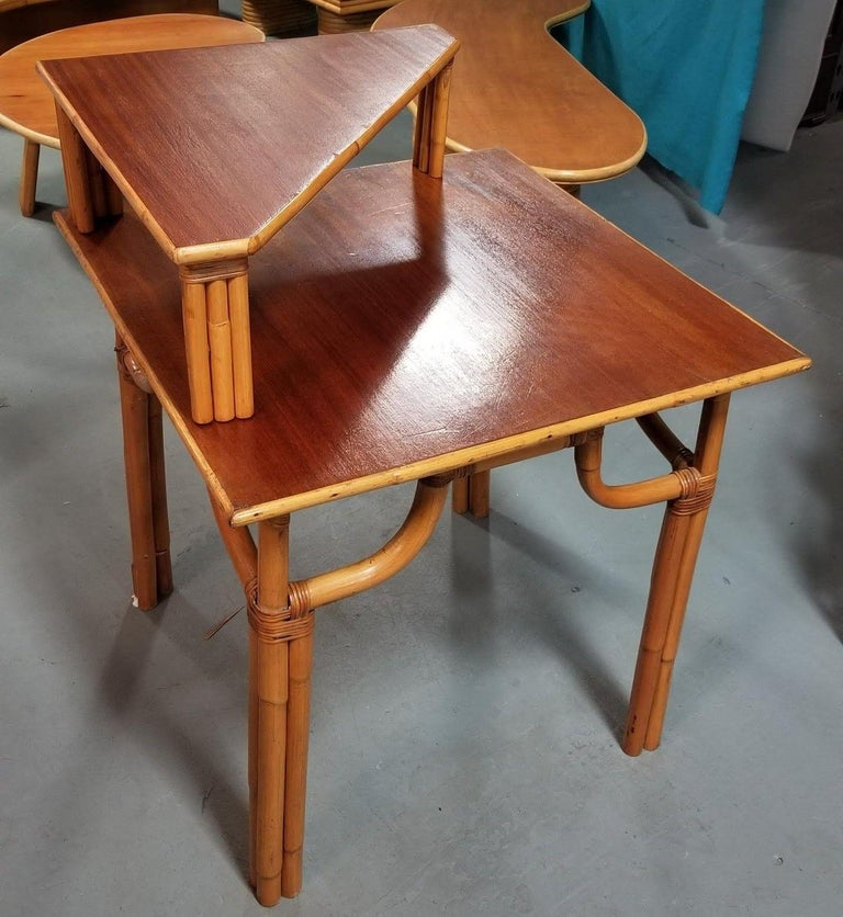 Restored Rattan 2-Tiered Corner Table or Desk