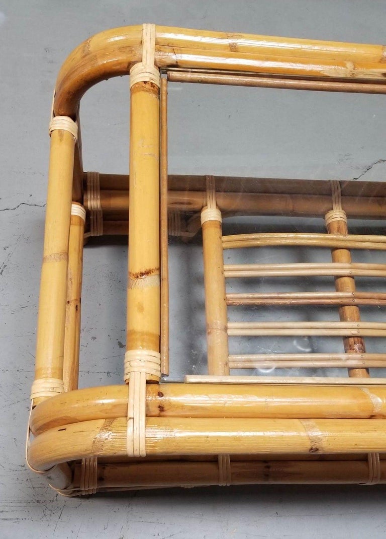 Restored 2-Tiered Rattan Coffee Table w/ Glass Top