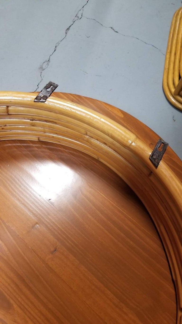 Restored Rattan Mid-Century Circular Rattan Wall Shelf W/ Glass Shelves