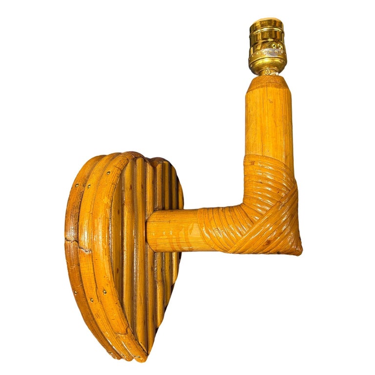 Bespoke Mid-century Split Rattan Heart Shaped Wall Sconce