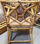 Restored Rattan Chippendale Style Dining Chairs with Diamond Back, Set of 7
