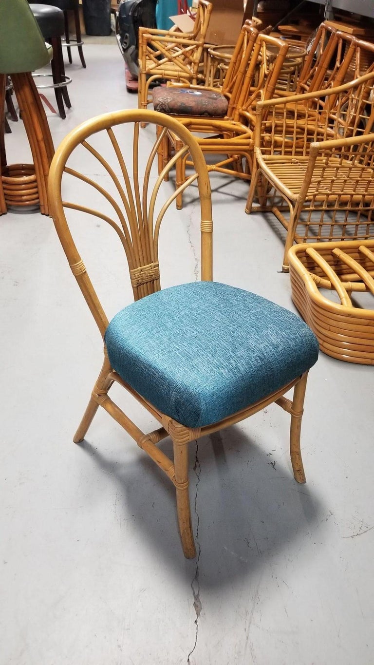 Restored Rattan Fan Back Dining Chairs, Pair