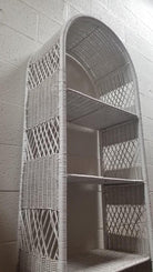 Restored White Rattan Wicker Arched Bookcase