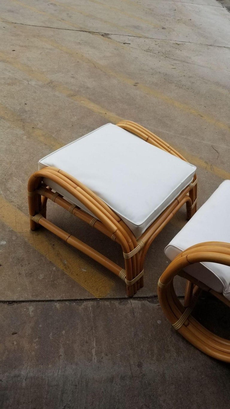 Restored Reverse Pretzel Three Strand Lounge Chair and Matching Ottoman