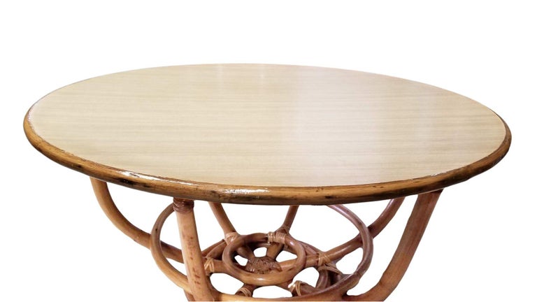 Restored Rattan Round Accent Coffee Table, Unique Size