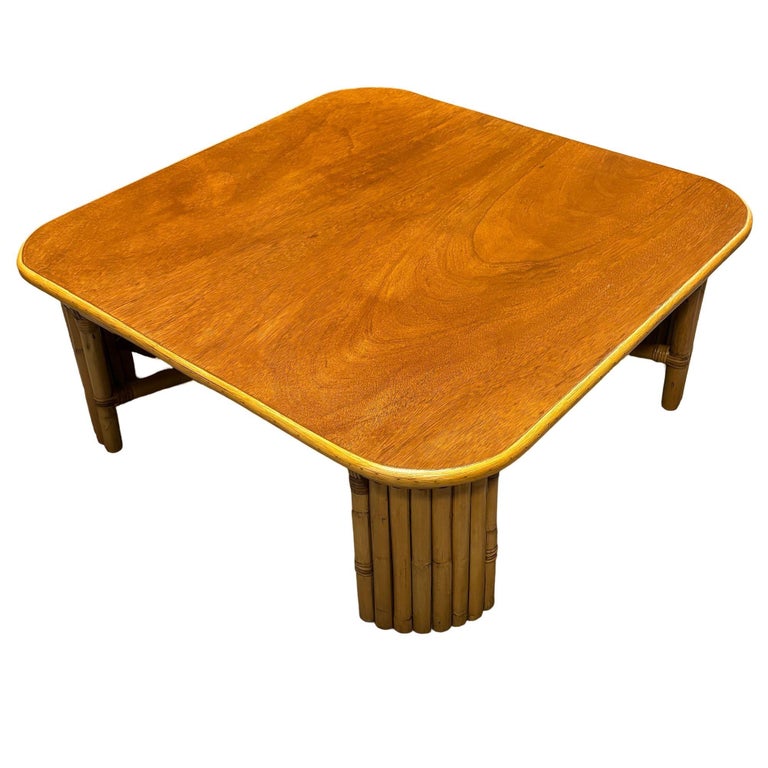 Restored 3' Sqaure Rattan Coffee Table w/ Vertically Stacked Legs