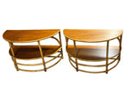 Restored Rattan & Mahogany Half Moon Side Table, Pair