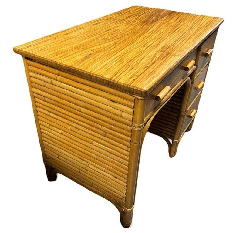 Restored Bespok Vertically Stacked Rattan Writing Desk w/ Mahogany Top