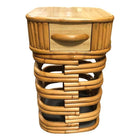 Restored Modernist Stacked Rattan Nightstand Side Table w/ Formica Top, Pair