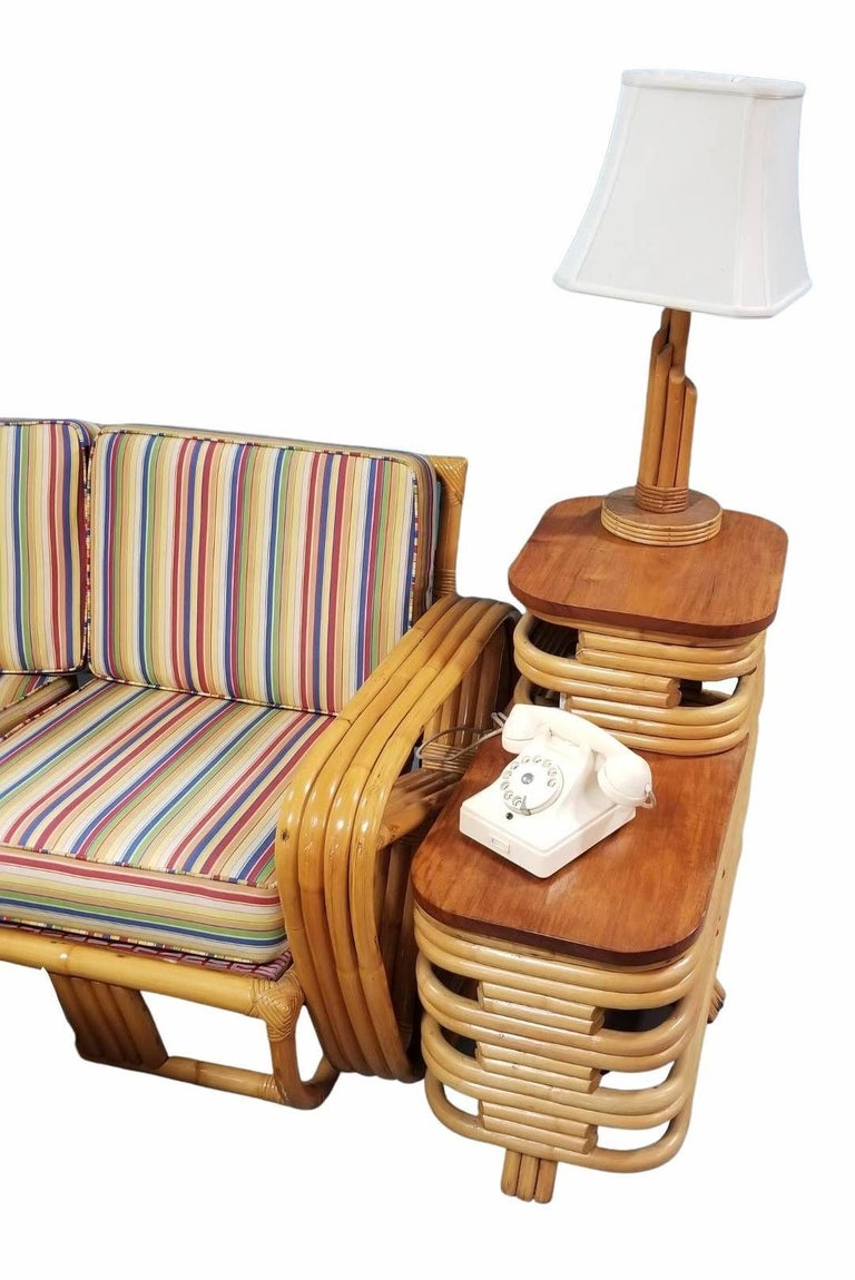 Restored Square Pretzel Rattan Corner Sofa, Coffee & Side Table Living Room Set