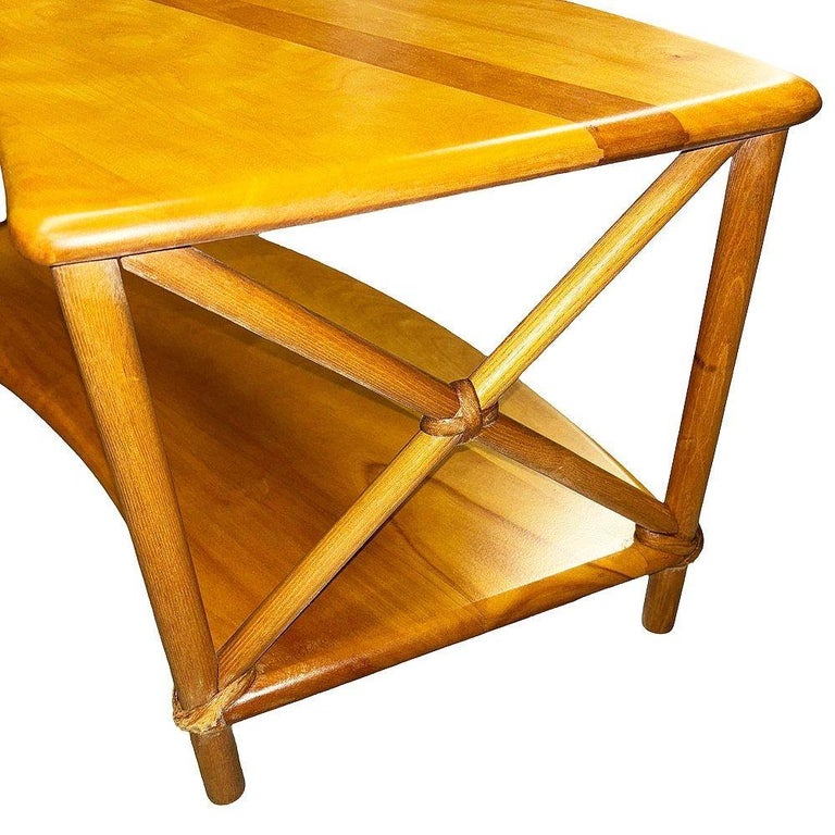 Rare Mid-century 2 Tier Carved Birch Coffee Table by Heywood Wakefield