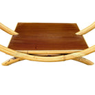 Restored Rattan Boat Shaped Coffee Table with Mahogany Shelf