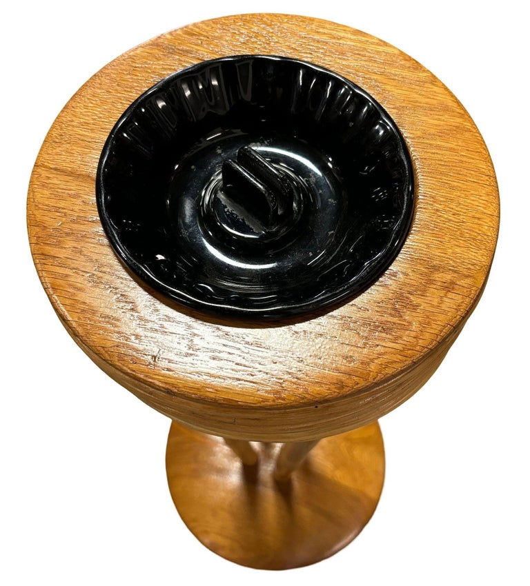 Restored Rattan and Mahogany Standing Ashtray
