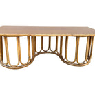 Restored Rattan and Mahogany Coffee Table with Wavy Base