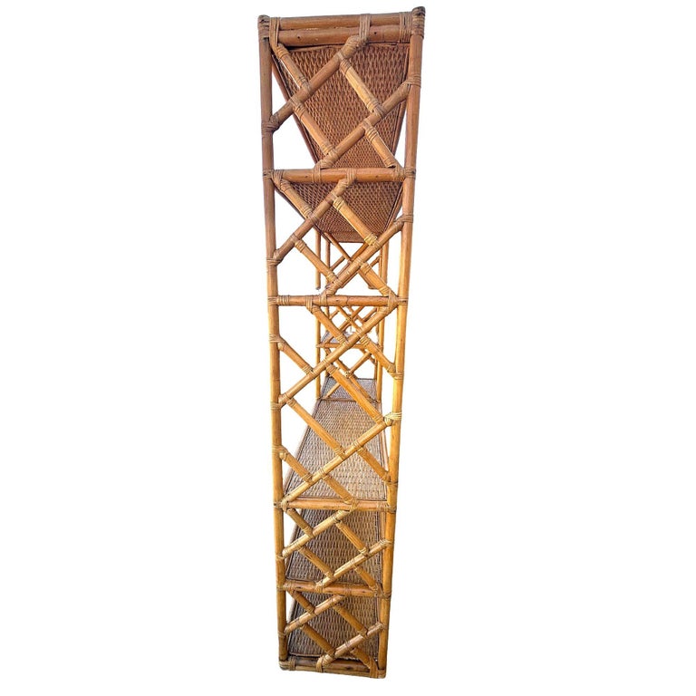 Restored Mid-century Rattan Ten-Tier Display Shelf Wall Etagere Unit w/ Cabinet