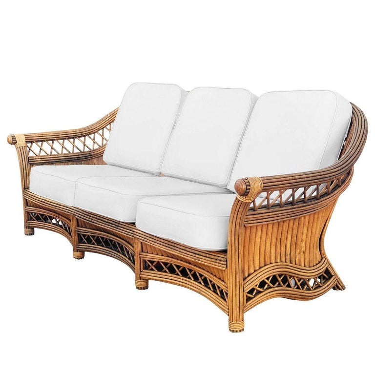 Art Deco "President" Stick Reed Rattan Fan Back Living Room Furniture Set